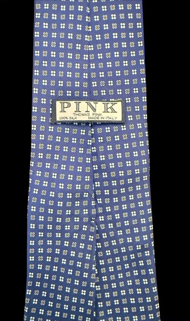 Thomas Pink 100% Silk Tie Italy Blue All Over Patterned